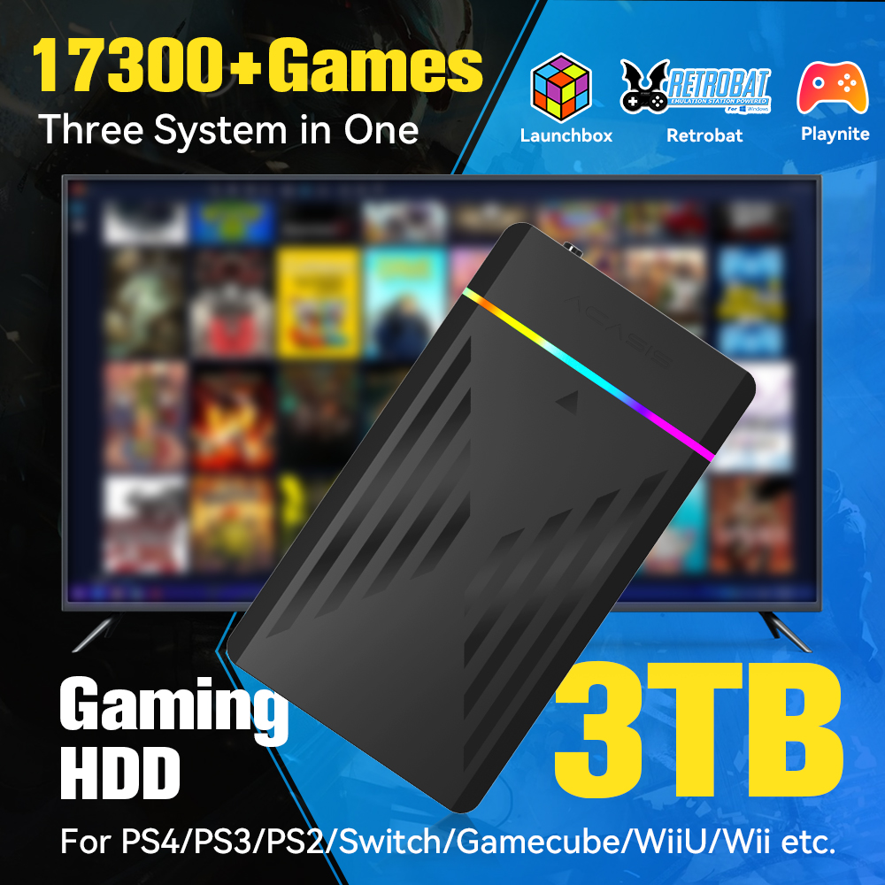 Gaming Console Gs5 - 3TB portátil Gaming HDD LaunchBox/Retrobat/Playnite Retro