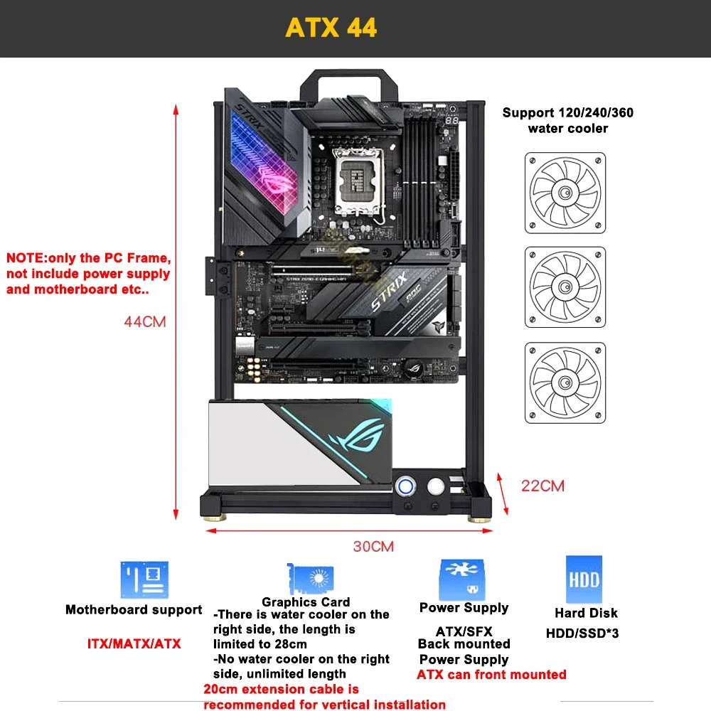 Modding EATX Open PC Case Fram - Gaming Console Tower avaliação e preço